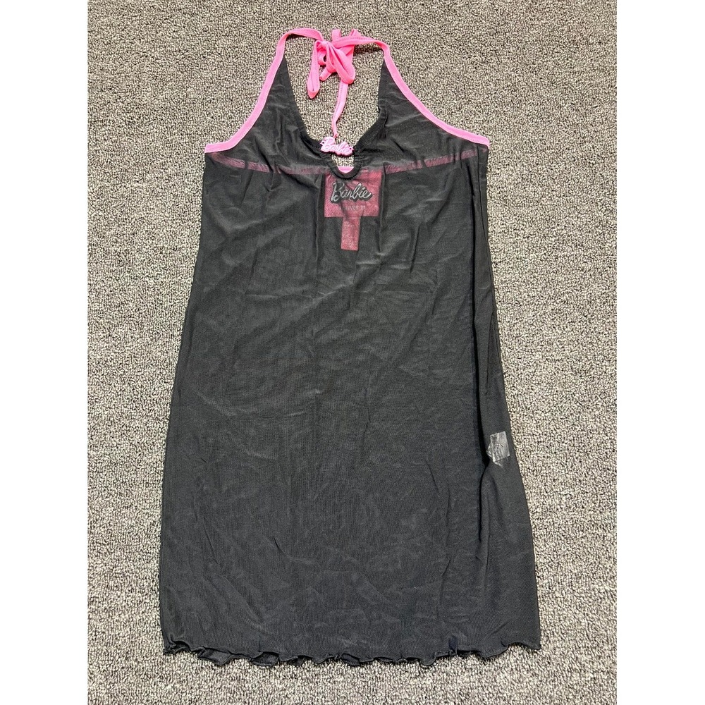 Barbie Forever 21 Mesh Halter Slip Dress Womens Small Black Stretch Sleeveless
